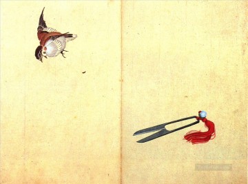 par de tijeras y gorrión Katsushika Hokusai Ukiyoe Pinturas al óleo